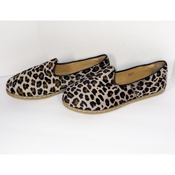 CHARIX Leopard Slip On Flat Loafers Comfort Cushion Leather Cowhide Hair 39/8.5 - Picture 2 of 16
